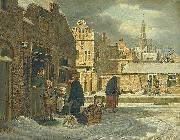 Dirk Jan van der Laan Cityscape in winter. France oil painting artist